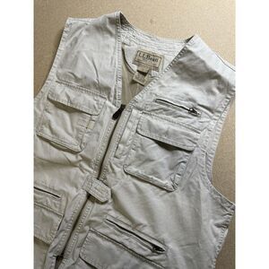 LL Bean Fishing‎ Safari Vest Canvas Pockets VTG Utility Beige Zip Up Outdoor L